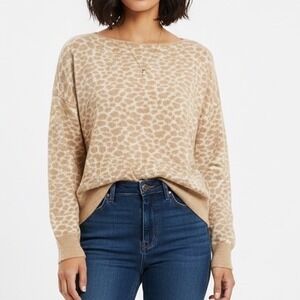 Talbots Beige Cheetah Leopard Animal Print Sweater 3X Plus Wool Cotton‎ Blend